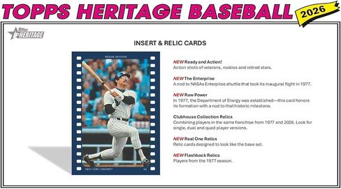 2026 Topps Heritage Baseball Series 64 Card Value Box Featuring Blaster Exclusive Dark Green and Pink Sparkle Parallel Cards Plus a Chance for Relics and Autographs in Saudi Arabia