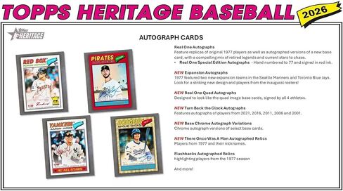 2026 Topps Heritage Baseball Series 64 Card Value Box Featuring Blaster Exclusive Dark Green and Pink Sparkle Parallel Cards Plus a Chance for Relics and Autographs in Saudi Arabia