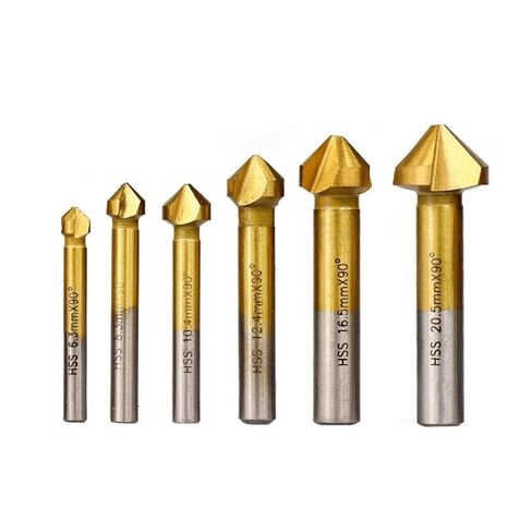 Countersink Drill Bits 6 Pcs 90 Degree 3 Flute Chamfer Bit HSS Chamfering End Mill Charmfer Cutter Single-End Tool Deburring Set in Saudi Arabia