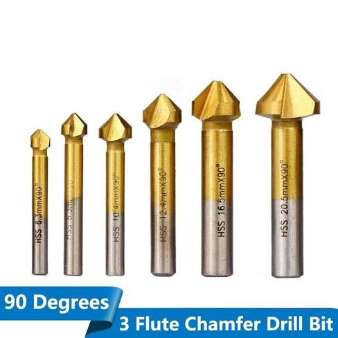 Countersink Drill Bits 6 Pcs 90 Degree 3 Flute Chamfer Bit HSS Chamfering End Mill Charmfer Cutter Single-End Tool Deburring Set in Saudi Arabia
