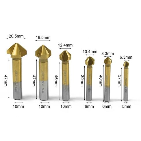 Countersink Drill Bits 6 Pcs 90 Degree 3 Flute Chamfer Bit HSS Chamfering End Mill Charmfer Cutter Single-End Tool Deburring Set in Saudi Arabia