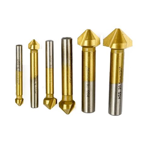 Countersink Drill Bits 6 Pcs 90 Degree 3 Flute Chamfer Bit HSS Chamfering End Mill Charmfer Cutter Single-End Tool Deburring Set in Saudi Arabia