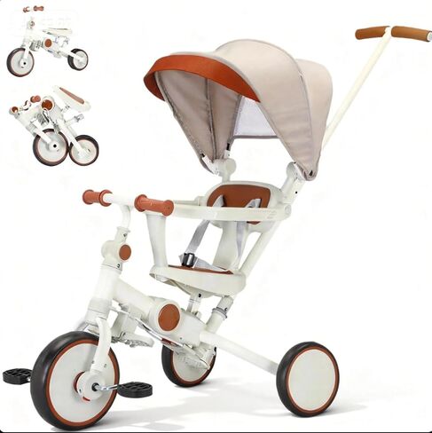 Toddler Push Foldable Tricycle with Canopy, 8 in 1 Balance Trike Baby Bike with Handle Toddler Tricycle for 1-3,Kids Folding Tricycles Chrismas and Birthday Gift for Boy and Girl Trike in Saudi Arabia