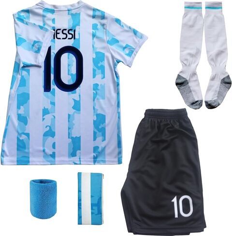 2021 Argentina Home Copa-American #10 Lionel Kids Soccer Jersey & Shorts Set Youth Sizes in Saudi Arabia