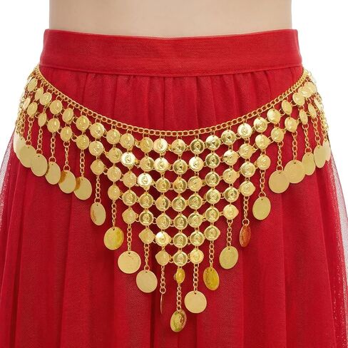 Topbuti Coins Belly Dance Hip Scarf Belt Belly Dancer Belt Scarf Skirt for Women Dancing Halloween Costume Accessory in Saudi Arabia