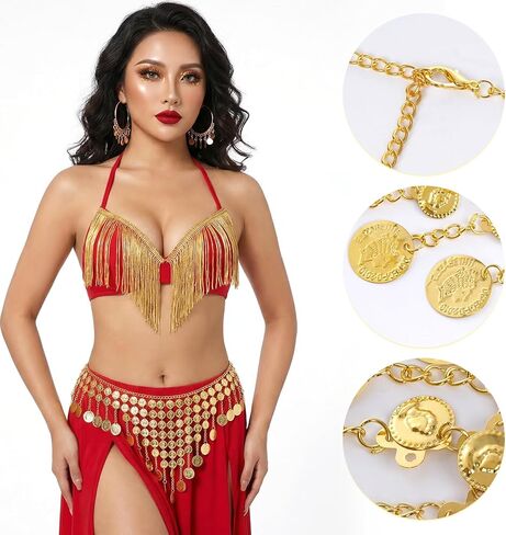 Topbuti Coins Belly Dance Hip Scarf Belt Belly Dancer Belt Scarf Skirt for Women Dancing Halloween Costume Accessory in Saudi Arabia