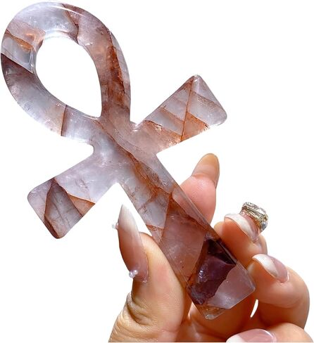 3.6" Natural Quartz,Hand Carved,Mineral Sample,Ankh Totem,Home Decor,Reiki Heal,Energy Crystal Gift (Rose Quartz) in Saudi Arabia