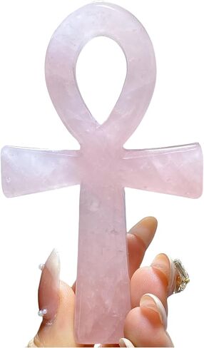 3.6" Natural Quartz,Hand Carved,Mineral Sample,Ankh Totem,Home Decor,Reiki Heal,Energy Crystal Gift (Rose Quartz) in Saudi Arabia
