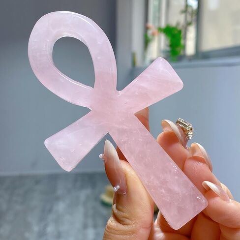 3.6" Natural Quartz,Hand Carved,Mineral Sample,Ankh Totem,Home Decor,Reiki Heal,Energy Crystal Gift (Rose Quartz) in Saudi Arabia