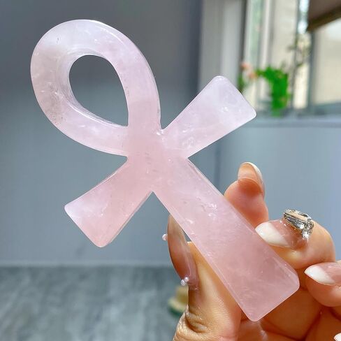 3.6" Natural Quartz,Hand Carved,Mineral Sample,Ankh Totem,Home Decor,Reiki Heal,Energy Crystal Gift (Rose Quartz) in Saudi Arabia