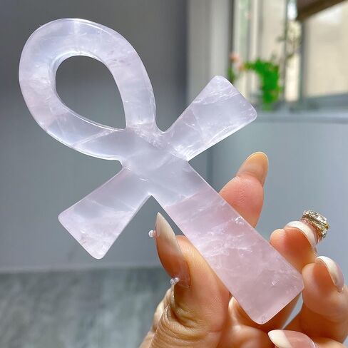 3.6" Natural Quartz,Hand Carved,Mineral Sample,Ankh Totem,Home Decor,Reiki Heal,Energy Crystal Gift (Rose Quartz) in Saudi Arabia
