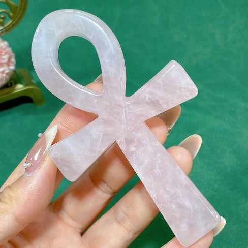 3.6" Natural Quartz,Hand Carved,Mineral Sample,Ankh Totem,Home Decor,Reiki Heal,Energy Crystal Gift (Rose Quartz) in Saudi Arabia