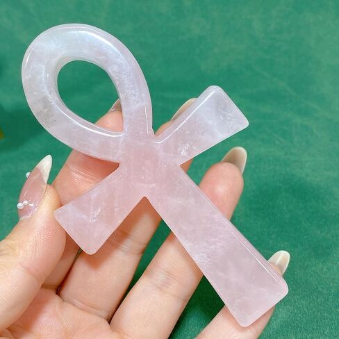 3.6" Natural Quartz,Hand Carved,Mineral Sample,Ankh Totem,Home Decor,Reiki Heal,Energy Crystal Gift (Rose Quartz) in Saudi Arabia
