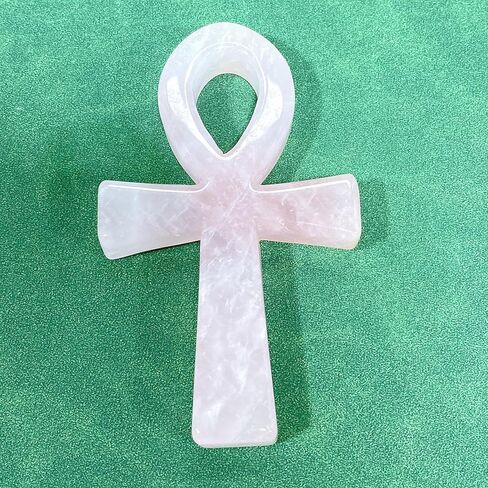 3.6" Natural Quartz,Hand Carved,Mineral Sample,Ankh Totem,Home Decor,Reiki Heal,Energy Crystal Gift (Rose Quartz) in Saudi Arabia