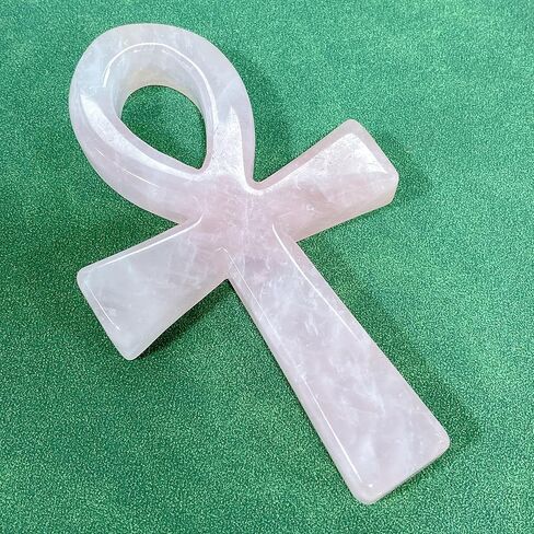 3.6" Natural Quartz,Hand Carved,Mineral Sample,Ankh Totem,Home Decor,Reiki Heal,Energy Crystal Gift (Rose Quartz) in Saudi Arabia