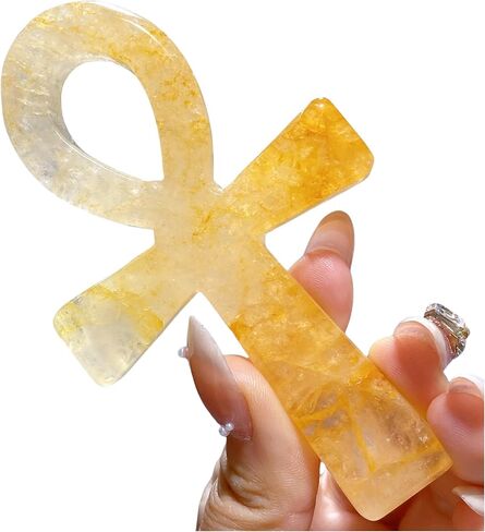 3.6" Natural Quartz,Hand Carved,Mineral Sample,Ankh Totem,Home Decor,Reiki Heal,Energy Crystal Gift (Rose Quartz) in Saudi Arabia