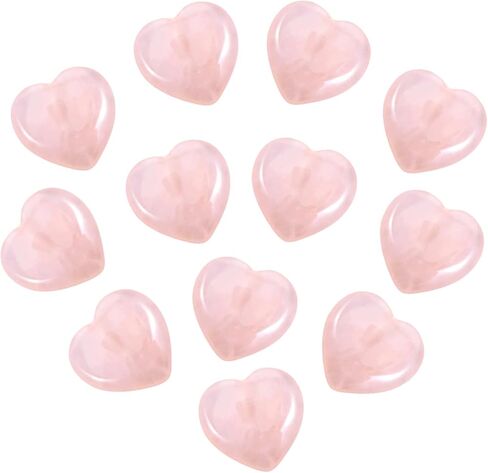 12 Pcs Pink Rose Quartz Heart Crystal Stones, Natural Polished Gemstones Mini Pocket Stones Handcrafted Gemstones for Love Stone with Plush Gift Bag in Saudi Arabia