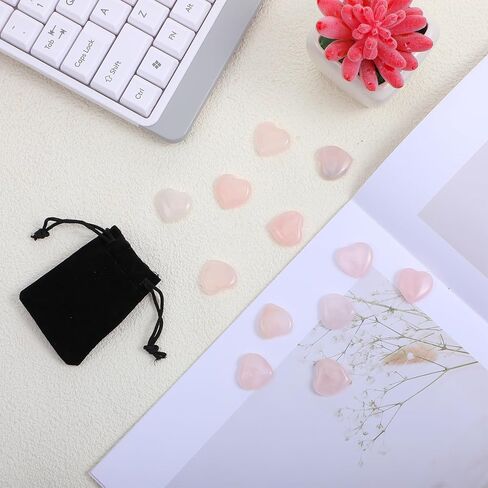 12 Pcs Pink Rose Quartz Heart Crystal Stones, Natural Polished Gemstones Mini Pocket Stones Handcrafted Gemstones for Love Stone with Plush Gift Bag in Saudi Arabia