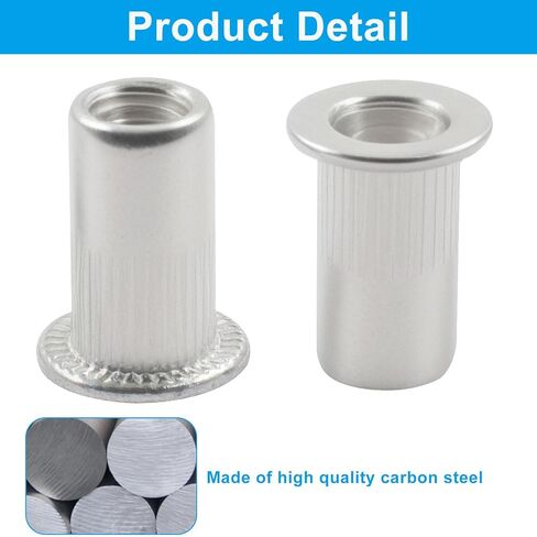 100Pcs #10-24 Rivet Nuts, Aluminum Flat Head Rivnut Knurled Body, Threaded Insert Nut for DIY Projects/Professional in Kuwait
