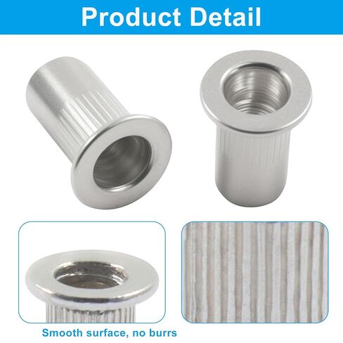 100Pcs #10-24 Rivet Nuts, Aluminum Flat Head Rivnut Knurled Body, Threaded Insert Nut for DIY Projects/Professional in Kuwait
