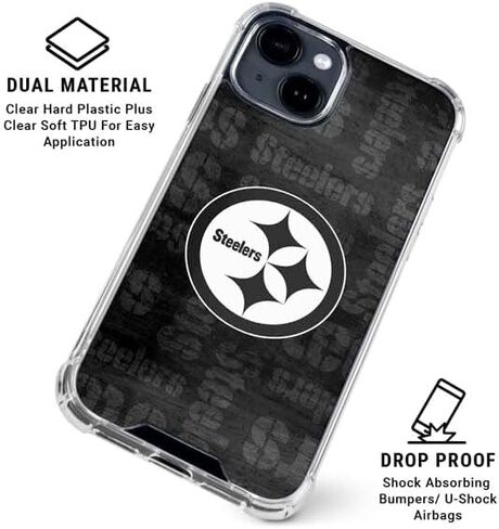Skinit Clear Phone Case Compatible with iPhone 14 - Officially Licensed NFL Pittsburgh Steelers Black & White Design in Saudi Arabia