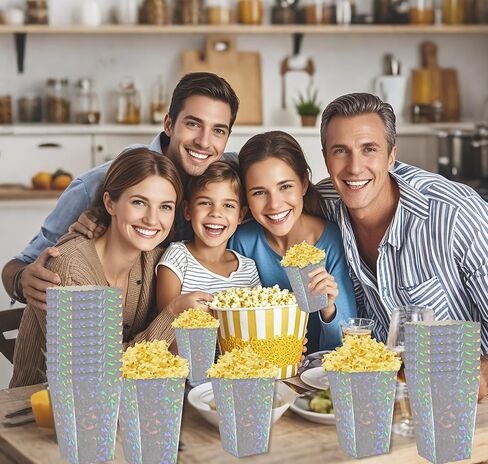 24 Pcs Silver Foil Popcorn Boxes 2 x 4.5 x 2.7 inch Mini Popcorn Boxes Cardboard Popcorn Container for Party Disposable Snack Popcorn Bags in Kuwait