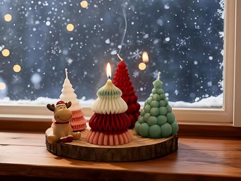 2Pcs Christmas Tree Candle Molds, 3D Silicone Mold for Candle Epoxy Resin Soap Cake Chocolate Making with 20 Wicks & Lables for DIY Xmas Gift Art Craft Home Decoration in Kuwait