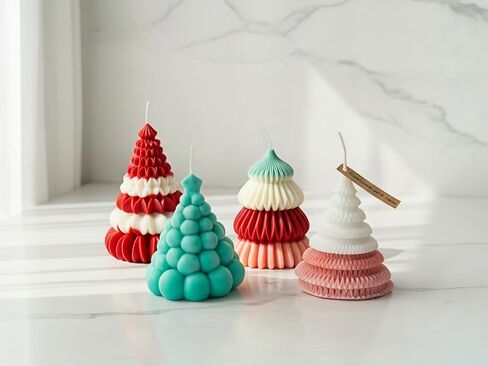 2Pcs Christmas Tree Candle Molds, 3D Silicone Mold for Candle Epoxy Resin Soap Cake Chocolate Making with 20 Wicks & Lables for DIY Xmas Gift Art Craft Home Decoration in Kuwait
