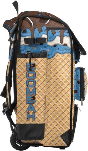 Boombah Catchers Superpack Hybrid Rolling Bat Bag - Wheeled & Backpack Version - Ice Cream Monster Cookie Gold/Columbia Blue/Brown in Saudi Arabia