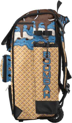 Boombah Catchers Superpack Hybrid Rolling Bat Bag - Wheeled & Backpack Version - Ice Cream Monster Cookie Gold/Columbia Blue/Brown in Saudi Arabia