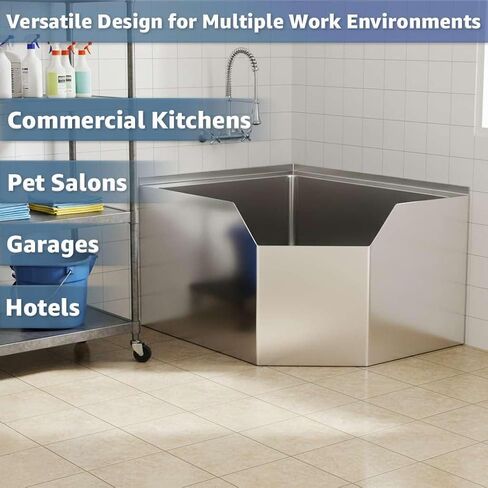 حوض ممسحة زاوية من الفولاذ المقاوم للصدأ شديد التحمل من NSF - حجرة واحدة مع تصريف سلة ومقدمة مسننة in Kuwait
