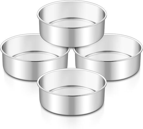 TeamFar 4 Inch Cake Pan, 4 Pcs Mini Cake Pan Round Tier Baking Tins Set Stainless Steel, For Baking Steaming Serving, Healthy & Sturdy, Mirror Finish & Dishwasher Safe in Kuwait