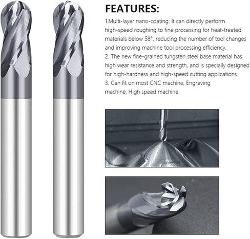 1pcs Solid Carbide 4 Flute Ball Nose End Mill R1.0-R8.0 CNC Milling Tool Spiral Router Bit Milling Cutter Ball Nose End Mill Cutter for Metal Copper Steel in Saudi Arabia