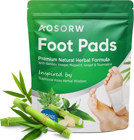 AOSORW Natural Herbal Foot Pads - Ginger Mugwort Bamboo Vinegar - Relieves Stress and Fatigue - Improves Sleep and Supports Body Cleansing - (Green, 30 Pads) in Kuwait