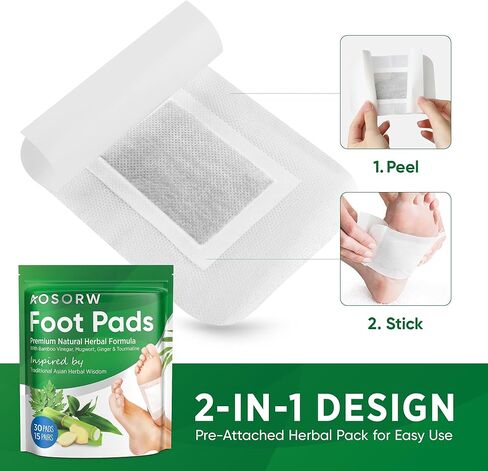 AOSORW Natural Herbal Foot Pads - Ginger Mugwort Bamboo Vinegar - Relieves Stress and Fatigue - Improves Sleep and Supports Body Cleansing - (Green, 30 Pads) in Kuwait