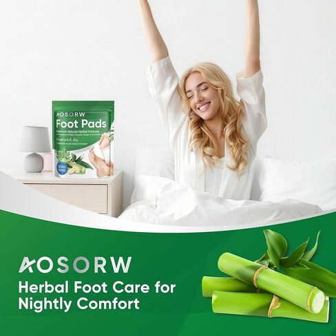 وسادات القدم العشبية الطبيعية من AOSORW - خل الخيزران والزنجبيل - تخفف التوتر والتعب - تحسن النوم وتدعم تنظيف الجسم - (أخضر، 30 وسادة) in Saudi Arabia