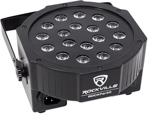 Rockville RockPAR50 Bundle: (12) LED RGB DJ/Club Compact Par Can DMX Wash Lights with Dual Mounting Brackets, ROCKFORCE 384 Channel DMX Lighting Controller with MIDI Control, 13-Items in Saudi Arabia