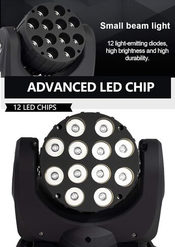 SHEHDS Moving Head Light Wash LED 12x12W RGBW 4in1 DJ Lights Lighting Professional 9/16 Channels DMX512 Sound Activated Strobe Effect Stage Lights for Christmas Events Night Clubs Disco KTV Bar in Kuwait