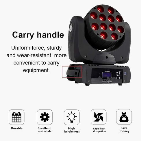 SHEHDS Moving Head Light Wash LED 12x12W RGBW 4in1 DJ Lights Lighting Professional 9/16 Channels DMX512 Sound Activated Strobe Effect Stage Lights for Christmas Events Night Clubs Disco KTV Bar in Kuwait