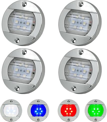 Boat Courtesy Lights LED, 3 Inch RGBW Boat Deck Lights, Waterproof Interior Lights for Cabin, Cockpit, Stairs, 4 Pack (Stainless Bezel) in Saudi Arabia