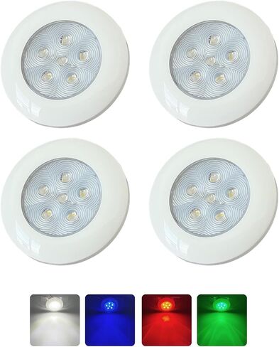 Boat Courtesy Lights LED, 3 Inch RGBW Boat Deck Lights, Waterproof Interior Lights for Cabin, Cockpit, Stairs, 4 Pack (Stainless Bezel) in Saudi Arabia