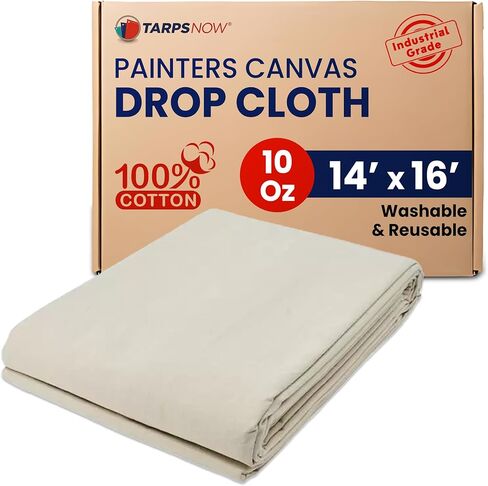 TARPS NOW 15 × 20 قدمًا من القماش القماش القماش - يتكون قماش القماش الشاق لجميع الأغراض من القماش المتين ومرن 100 ٪ قابلة لإعادة الاستخدام 10 أوقية من قماش القطن الطبي الطبيعي للطلاء للطلاء in Kuwait