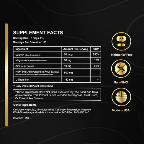 Sleep Aid Without Melatonin- Sleep Recovery Supplement with KSM-66® Ashwagandha and Magnesium Glycinate for Nighttime Relaxation & Restful Sleep- with L-Theanine, Zinc & Vitamin D3 (30 Servings) in Saudi Arabia