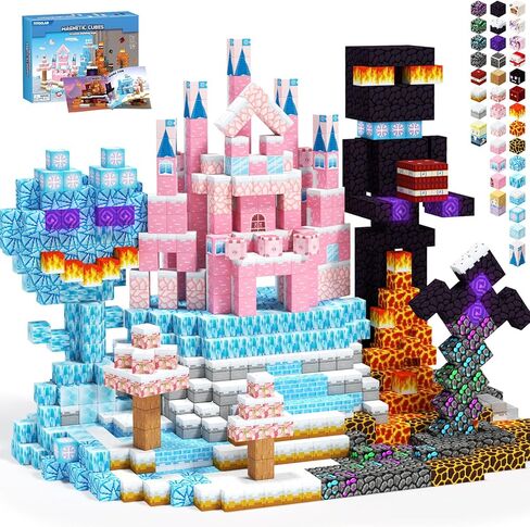 150PCS Princess Castle Magnetic Blocks, Gifts for 3 4 5 6 7 Year Old - Ice & Fire Magnetic Building Tiles for Toddlers, Girls & Boys, Travel Birthday Gift, Magnet Toys for Kids Ages 3-5 4-8 in Kuwait