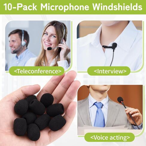 10 قطعة غطاء ميكروفون لطية صدر السترة أسود سماعة ميكروفون يغطي رغوة Lavalier ميكروفون الزجاج الأمامي لميكروفون سماعة الرأس للحد من الضوضاء in Kuwait