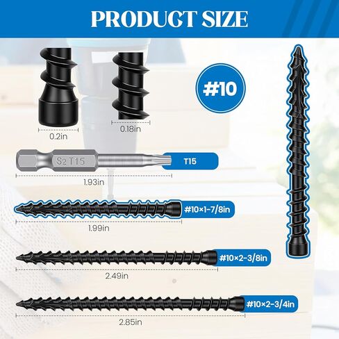 #10 x 2-3/4" Hidden Deck Screws, 82Pcs(1LB) Self Tapping Wood Screws with T15 Star Drive, Rust Resistant Timber Screws for decking,framing, Fencing(Bit Included, Black in Saudi Arabia