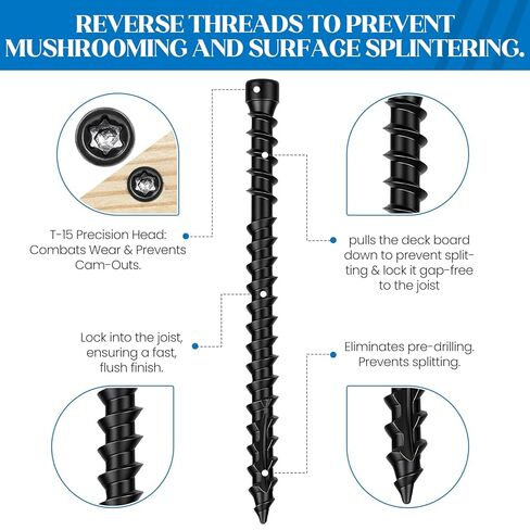 #10 x 2-3/4" Hidden Deck Screws, 82Pcs(1LB) Self Tapping Wood Screws with T15 Star Drive, Rust Resistant Timber Screws for decking,framing, Fencing(Bit Included, Black in Saudi Arabia