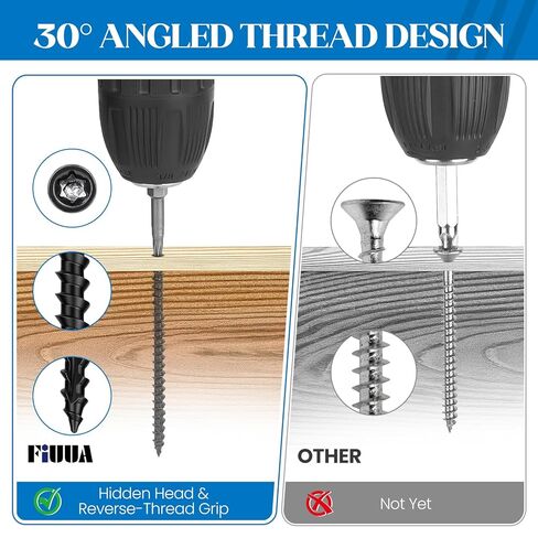 #10 x 2-3/4" Hidden Deck Screws, 82Pcs(1LB) Self Tapping Wood Screws with T15 Star Drive, Rust Resistant Timber Screws for decking,framing, Fencing(Bit Included, Black in Saudi Arabia