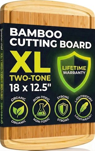 Greener Chef Luxury Bamboo Cutting Board (Extra Large) with Vertical Grain Strength Technology - Non Toxic, Spacious and Lightweight 18" XL Chopping Board Gift - Replacements for Life in Saudi Arabia