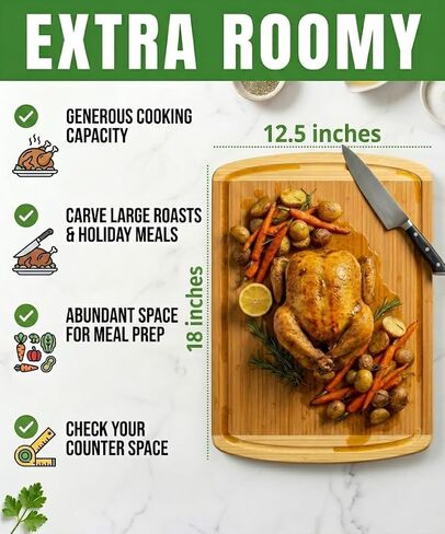 Greener Chef Luxury Bamboo Cutting Board (Extra Large) with Vertical Grain Strength Technology - Non Toxic, Spacious and Lightweight 18" XL Chopping Board Gift - Replacements for Life in Saudi Arabia